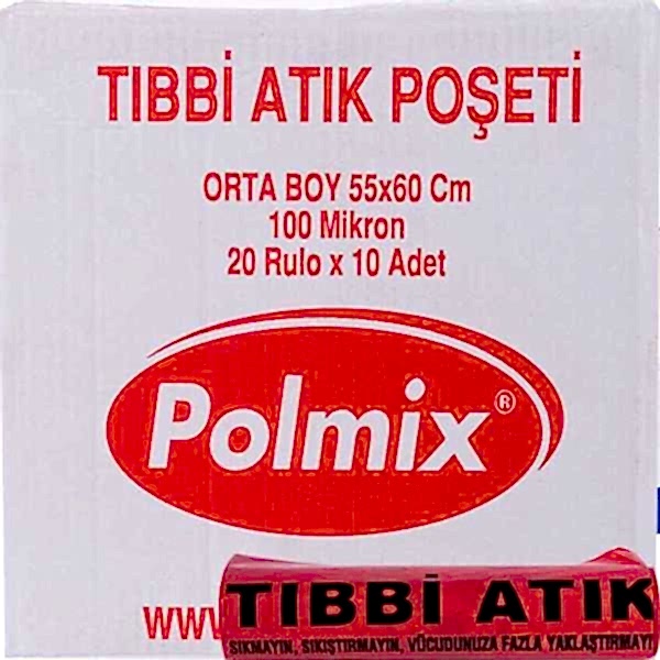 Çöp Torbası Polmix Tibbi Atik 55X60 Çift Kat Kırmızı 1 Koli