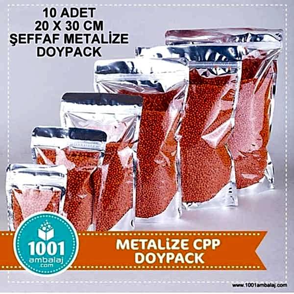 20X30 Cm Ön Şeffaf Arka Metalize * 10 Adet * Kilitli Doypack Torba 1000 Gr /60/