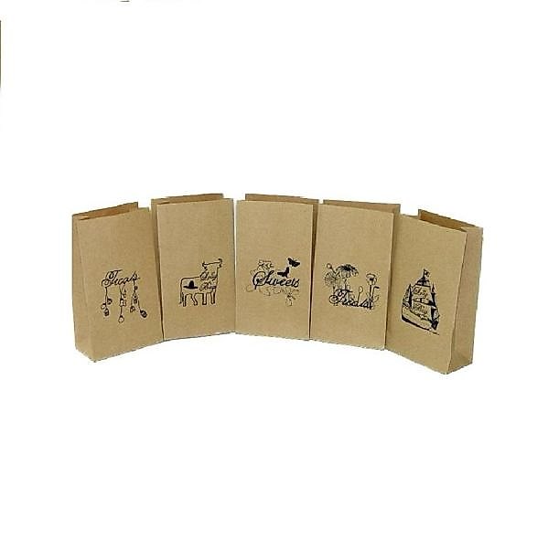 İki Taraf Tek Renk Baskılı 12,5X8X25 Cm Kese Kağıdı Fast Food Menu Servis Paket Torbası Kraft Renk