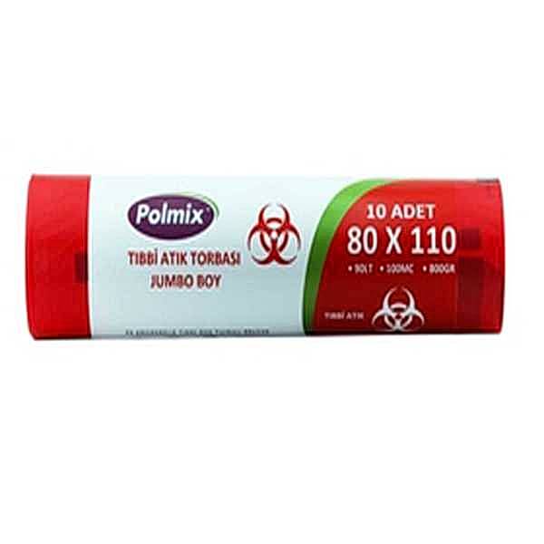 Çöp Torbası Polmix Tibbi Atik 80X110 Çift Kat Kırmızı 1 Paket