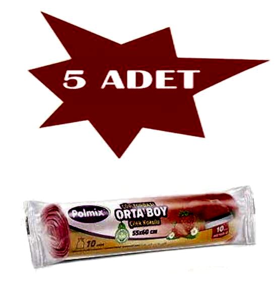 Çöp Torbası Polmix Büzgülü Orta 55X60 Çilek Kokulu Pembe 5 Paket