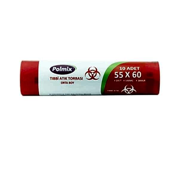 Çöp Torbası Polmix Tibbi Atik 55X60 Çift Kat Kırmızı 1 Paket
