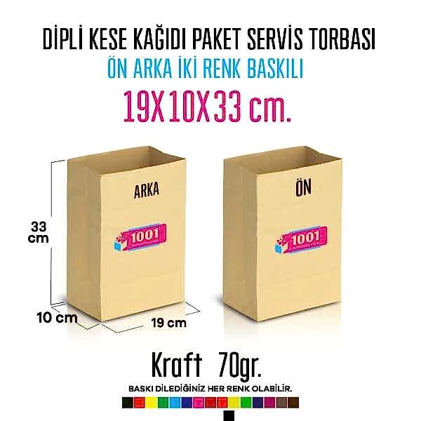 İki Taraf İki Renk Baskılı 19X10X33 Cm Kese Kağıdı Fast Food Menu Servis Paket Torbası Kraft Renk