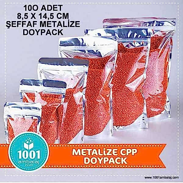 8,5X14,5 Cm Ön Şeffaf Arka Metalize 100 Adet Kilitli Doypack Torba 50 Gr /53/