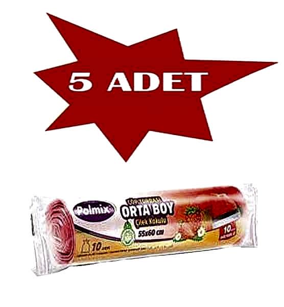 Çöp Torbası Polmix Büzgülü Büyük 65X70 Çilek Kokulu 5 Paket