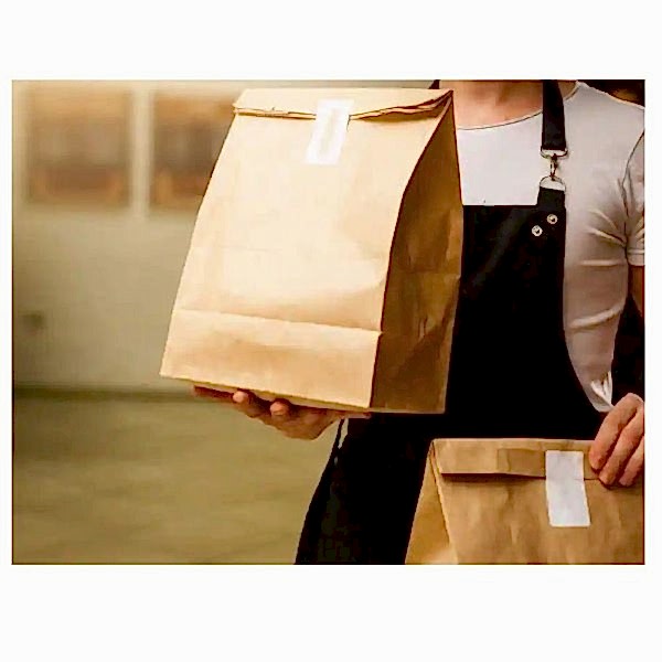 İki Taraf Tek Renk Baskılı 12,5X8X25 Cm Kese Kağıdı Fast Food Menu Servis Paket Torbası Kraft Renk