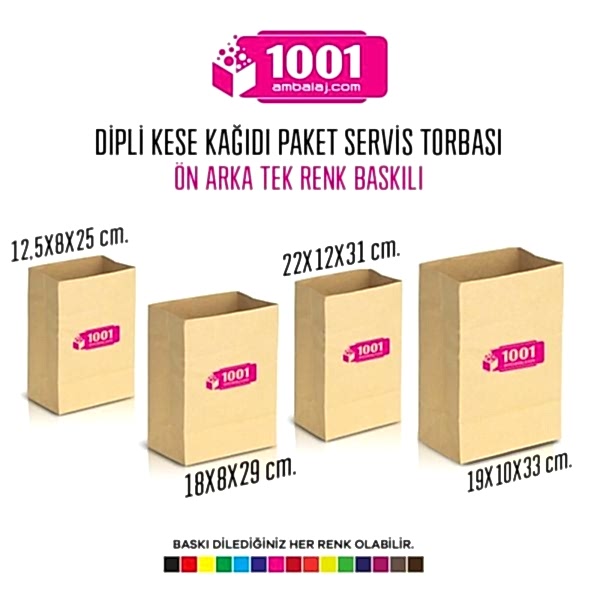 İki Taraf Tek Renk Baskılı 12,5X8X25 Cm Kese Kağıdı Fast Food Menu Servis Paket Torbası Kraft Renk