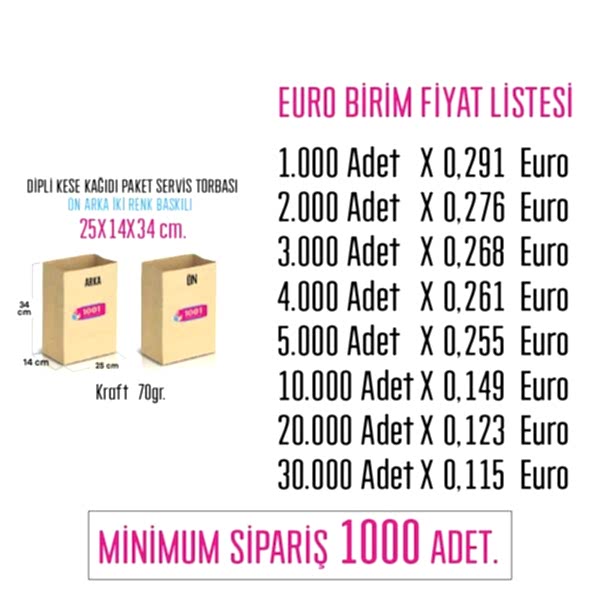 İki Taraf İki Renk Baskılı 25X14X34 Cm Kese Kağıdı Fast Food Menu Servis Paket Torbası Kraft Renk