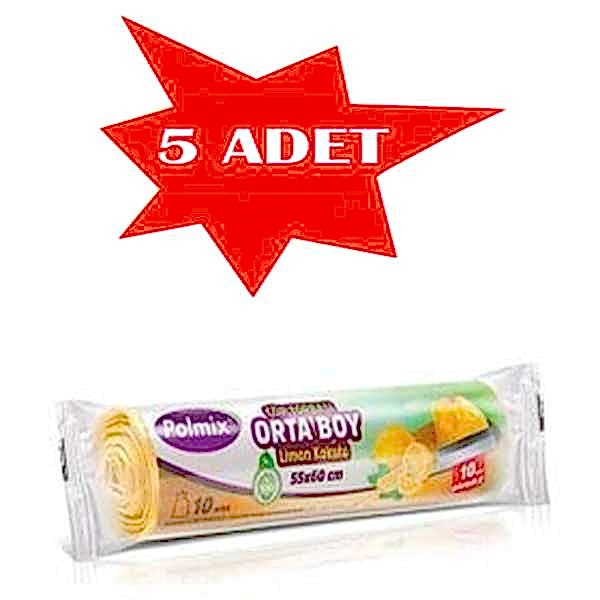 Çöp Torbası Polmix Büzgülü Orta 55X60 Mikron Limon Kokulu 5 Paket
