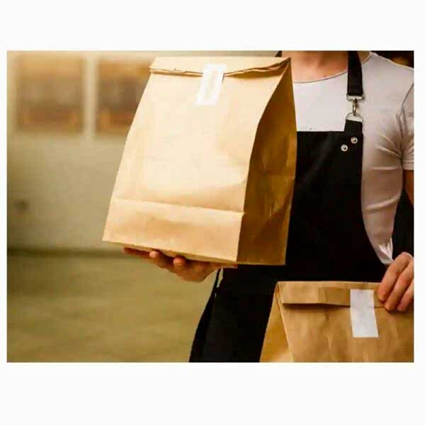 İki Taraf İki Renk Baskılı 25X14X34 Cm Kese Kağıdı Fast Food Menu Servis Paket Torbası Kraft Renk