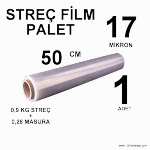 Palet Streç 50 Cm 17 Mikron İnce 0,9 Kg + 0,28 Şeffaf 1 Adet