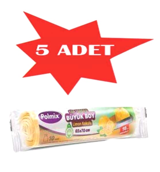 Çöp Torbası Polmix Büzgülü Büyük 65X70 Limon Kokulu 5 Paket