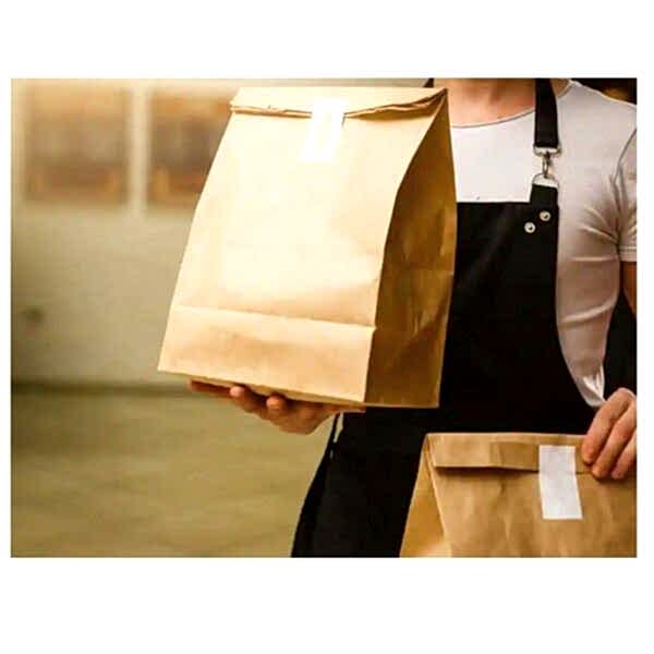 İki Taraf Tek Renk Baskılı 25X14X34 Cm Kese Kağıdı Fast Food Menu Servis Paket Torbası Kraft Renk