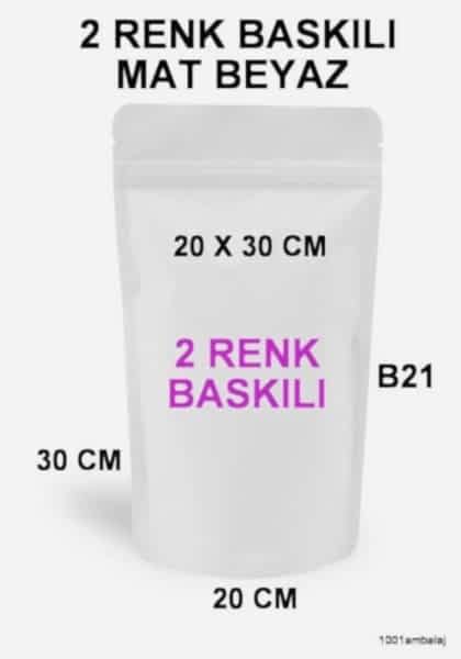 20X30 Cm 2 Baskılı Mat Beyaz Renkli İki Taraf Tek Renk Doypack Torba 1000 Gr /19/