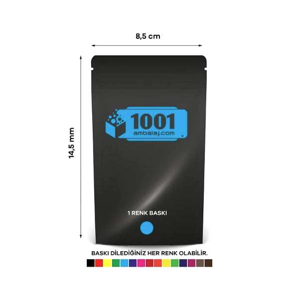 8,5X14,5 Cm 1 Baskılı Siyah Renkli Tek Taraf Tek Renk Doypack Torba 50 Gr /61/