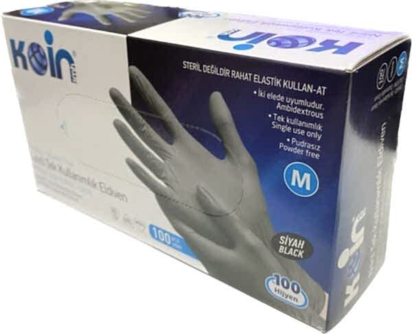 Koin Pudrasiz Latex Orta Boy Siyah Eldiven 1 Paket