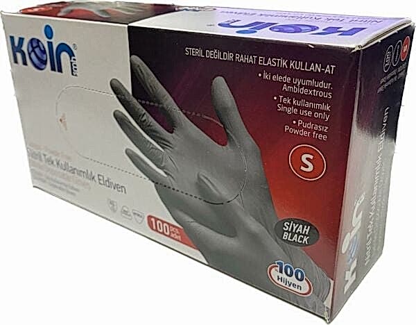 Koin Pudrasiz Latex Küçük Boy Siyah Eldiven 1 Paket