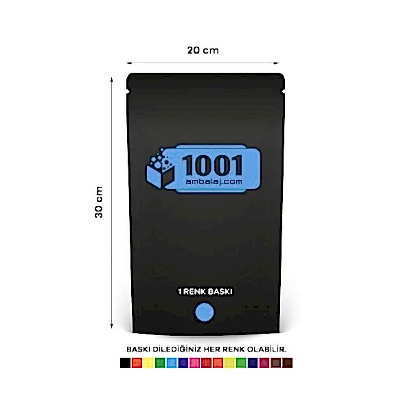 20X30 Cm 1 Baskılı Mat Siyah Renkli Tek Taraf Tek Renk Doypack Torba 1000 Gr /69/