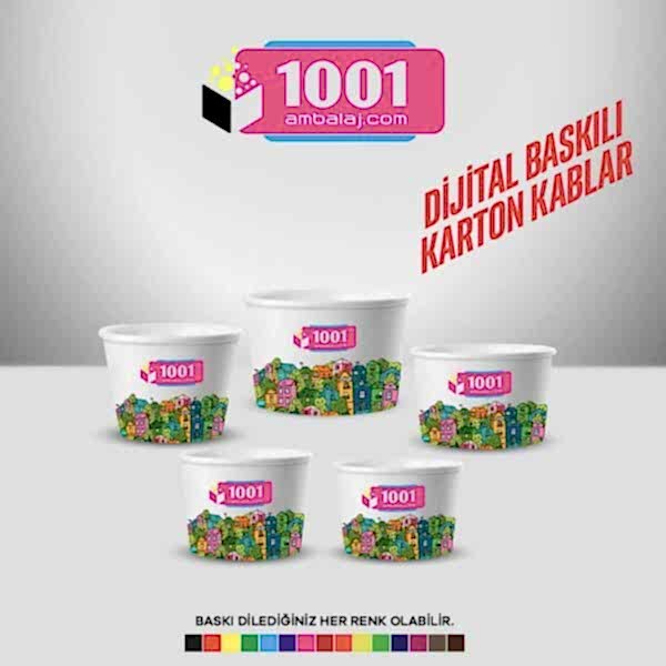 Dijital Baskılı 400 Cc Karton Dondurma kabı Beyaz