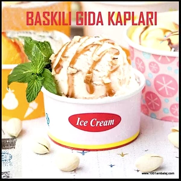 Dijital Baskılı 400 Cc Karton Dondurma kabı Beyaz