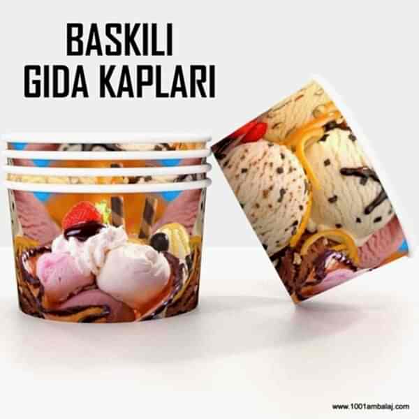 Dijital Baskılı 400 Cc Karton Dondurma kabı Beyaz