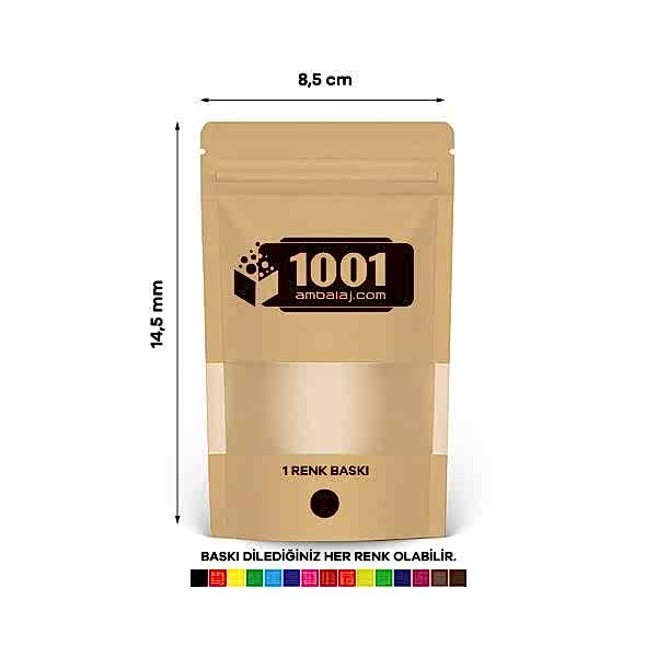 8,5X14,5 Cm 1 Baskılı Kraft Renkli Pencereli Tek Taraf Tek Renk Doypack Torba 50 Gr /37/