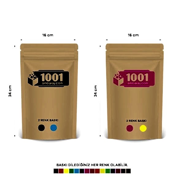 16X24 Cm 4 Baskılı Kraft Renkli İki Taraf İki Renk Doypack Torba 370 Gr /32/