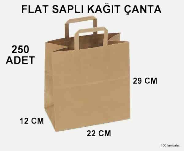 Kraft kağıt Çanta 22X12X29 Cm Kraft Renk Flat Sapli 80 Gram (1 Koli 250 Adet)