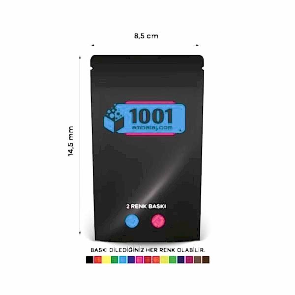 8,5X14,5 Cm 2 Baskılı Siyah Renkli Tek Taraf İki Renk Doypack Torba 50 Gr /61/