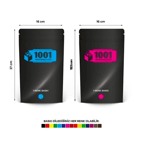 16X27 Cm 2 Baskılı Siyah Renkli İki Taraf Tek Renk Doypack Torba 500 Gr /64/