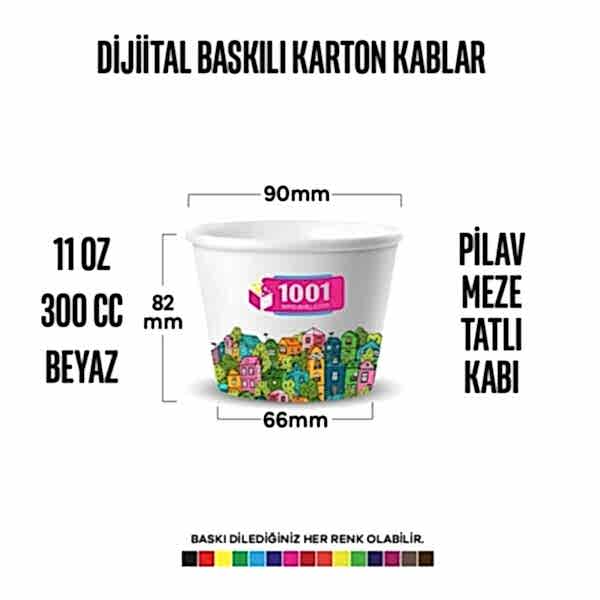 Dijital Baskılı 300 Cc Karton Dondurma kabı Beyaz