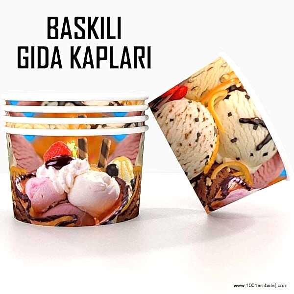 Dijital Baskılı 300 Cc Karton Dondurma kabı Beyaz