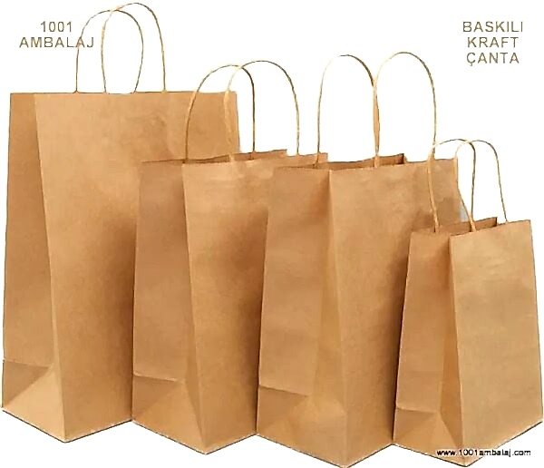4 Renk Baskılı 19X8X24 Cm 100 Gr Kraft kağıt Çanta Kahve Renk