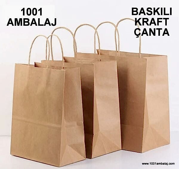 4 Renk Baskılı 19X8X24 Cm 100 Gr Kraft kağıt Çanta Kahve Renk