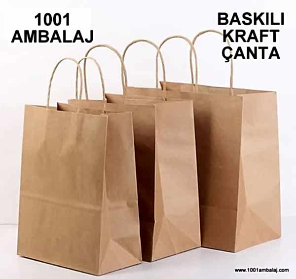 3 Renk Baskılı 19X8X24 Cm 100 Gr Kraft kağıt Çanta Kahve Renk