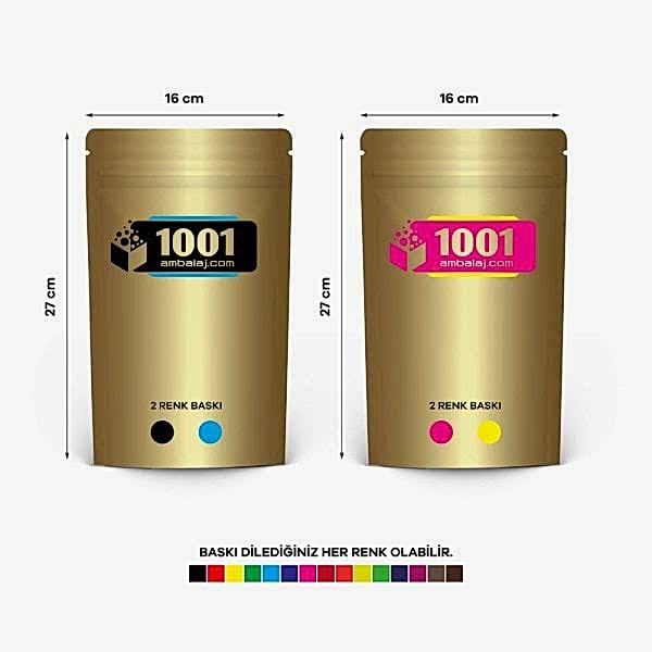 16X27 Cm 4 Baskılı Gold ( Altın ) Renkli İki Taraf İki Renk Doypack Torba 500 Gr /23/