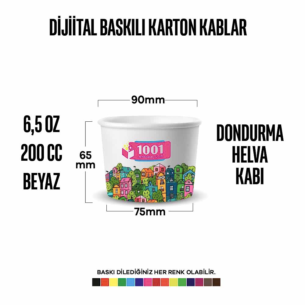 Dijital Baskılı 200 Cc Karton Dondurma kabı Beyaz