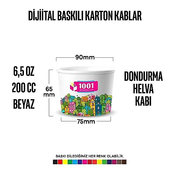 Dijital Baskılı 200 Cc Karton Dondurma kabı Beyaz