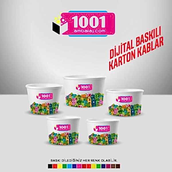 Dijital Baskılı 200 Cc Karton Dondurma kabı Beyaz