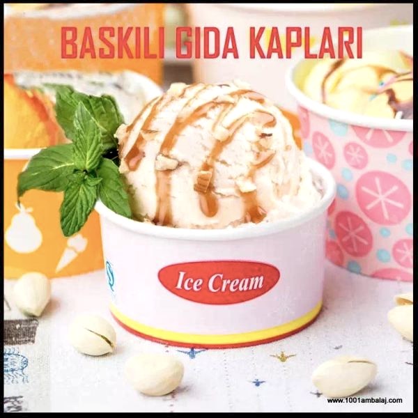 Dijital Baskılı 200 Cc Karton Dondurma kabı Beyaz