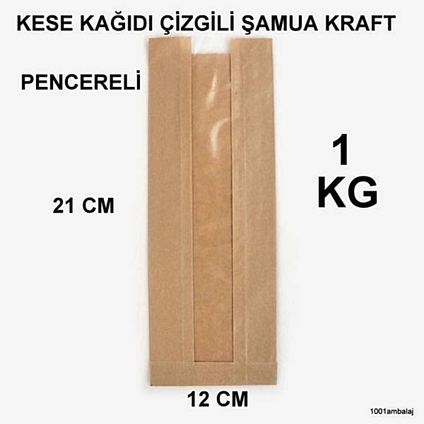 Kese Kağıdı Çizgili Baskısız Şamua Kraft Pencereli 12X21 1 Kilo