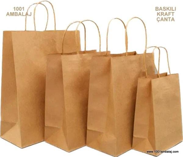 2 Renk Baskılı 19X8X24 Cm 100 Gr Kraft kağıt Çanta Kahve Renk