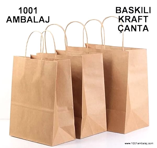 2 Renk Baskılı 19X8X24 Cm 100 Gr Kraft kağıt Çanta Kahve Renk