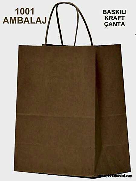 2 Renk Baskılı 19X8X24 Cm 100 Gr Kraft kağıt Çanta Kahve Renk