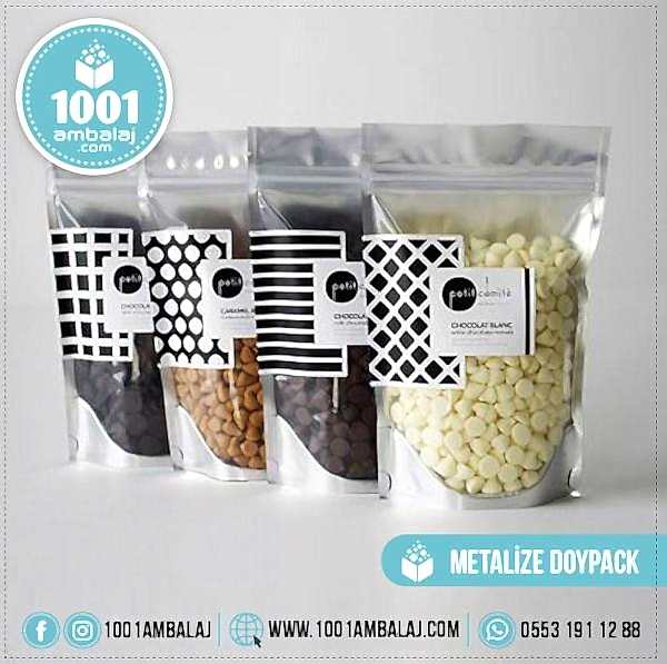 13X22,5 Cm 2 Baskılı Ön Şeffaf Arka Metalize Renkli Tek Taraf İki Renk Doypack Torba 250 Gr /55/