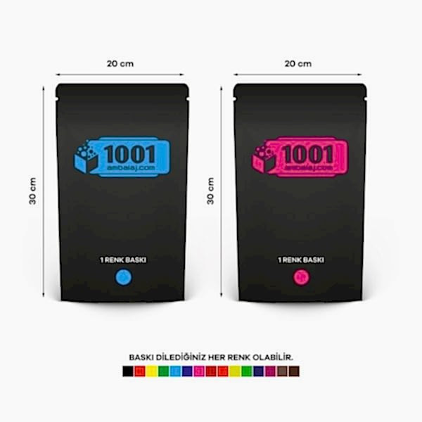 20X30 Cm 2 Baskılı Mat Siyah Renkli İki Taraf Tek Renk Doypack Torba 1000 Gr /69/