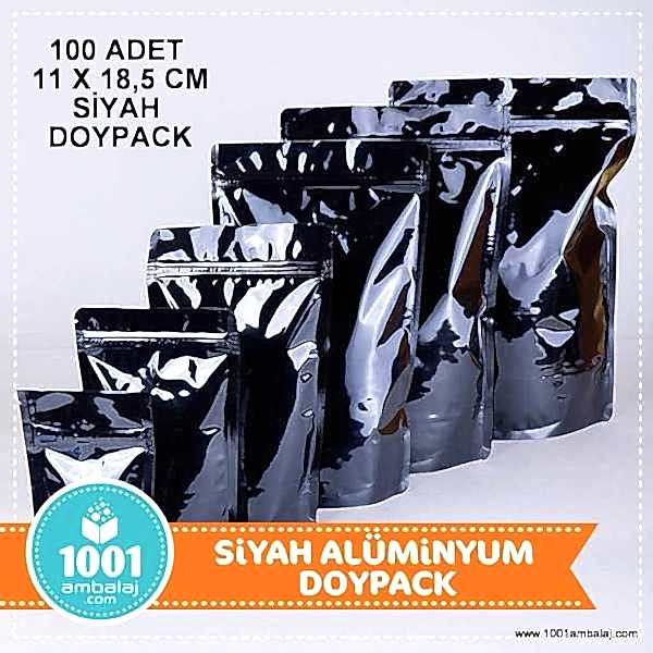 11X18,5 Cm Siyah 100 Adet Kilitli Doypack Torba 100 Gr /62/