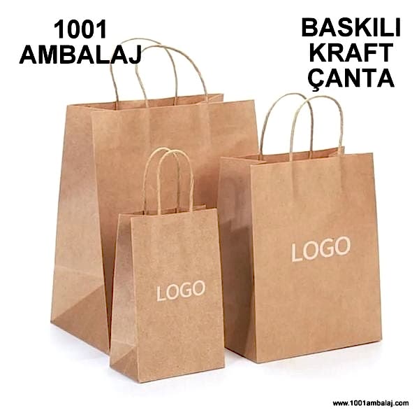 1 Renk Baskılı 19X8X24 Cm 100 Gr Kraft kağıt Çanta Kahve Renk