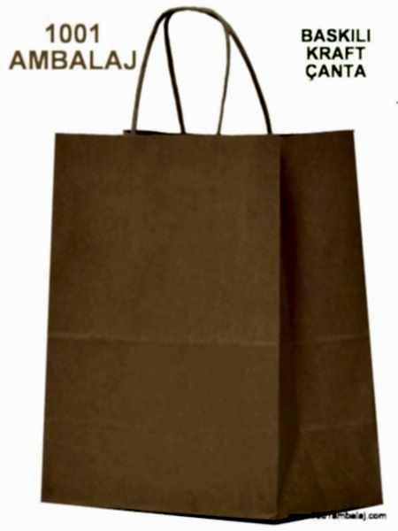 1 Renk Baskılı 19X8X24 Cm 100 Gr Kraft kağıt Çanta Kahve Renk