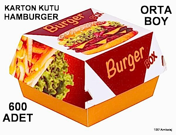 Hamburger Kutusu Karton Fast Food Orta Boy Hamburger Resmi Baskılı 600 Adet 1001 Ambalaj